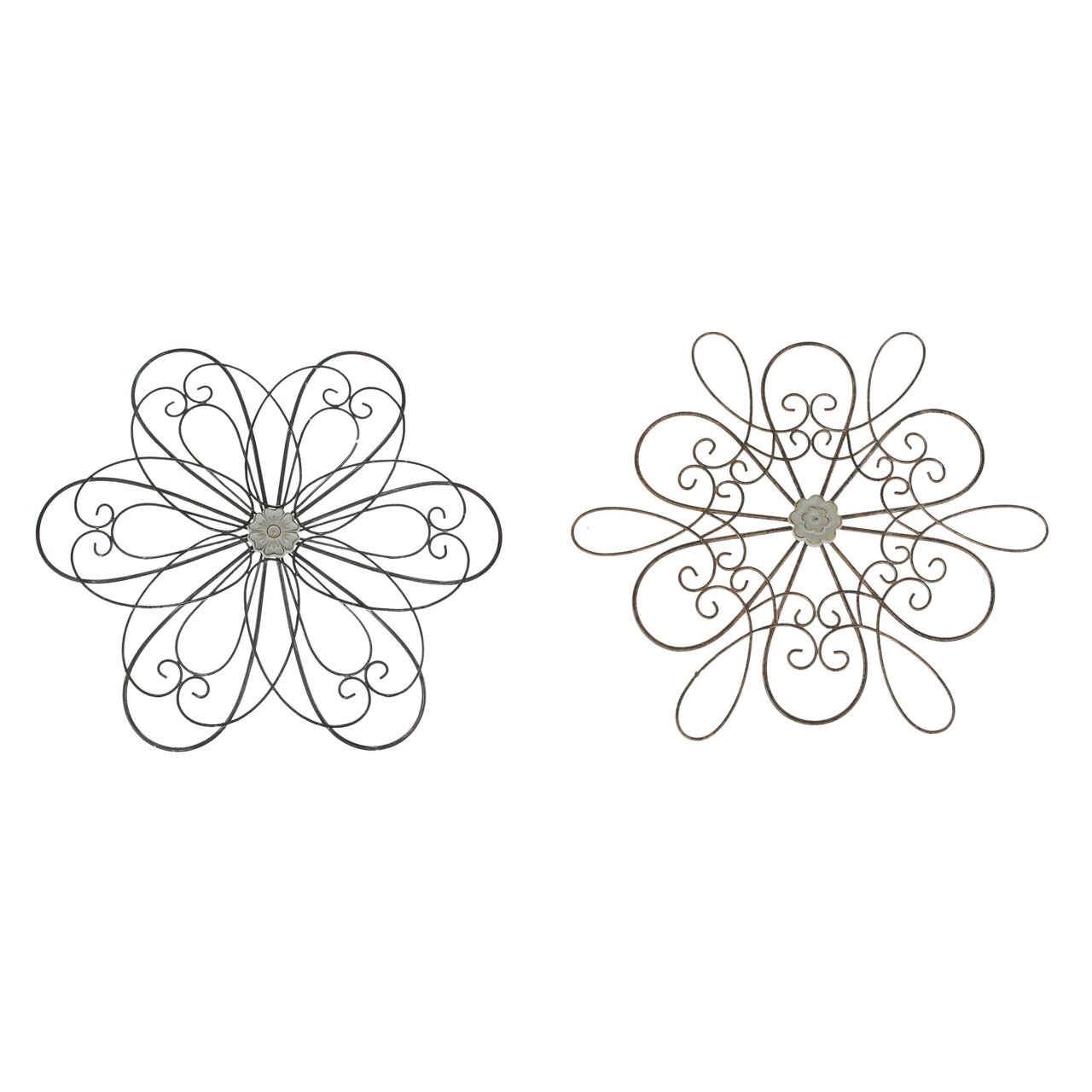 30 Inch Rustic Wood Metal Flower Sculpture Wall Hanging Art Home Decor Set Of 2